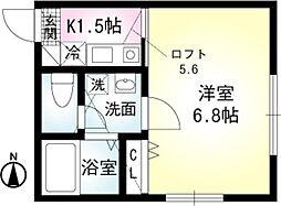 セレーノ田浦1 1Kの間取図画像