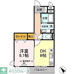 クレインリング丸山台 1DKの間取図画像