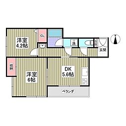 鎌倉ピュアハイム 2DKの間取図画像