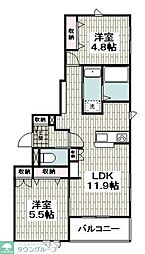 ヴォ-ヌン谷戸山 2LDKの間取図画像