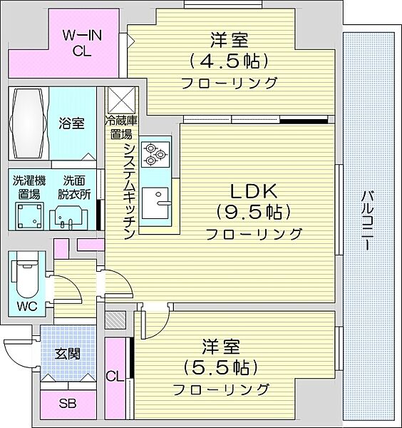 アルファスクエア中島公園 ｜北海道札幌市中央区南八条西6丁目(賃貸マンション2LDK・6階・48.42㎡)の写真 その2