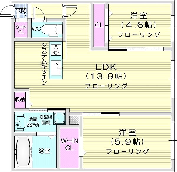 S-RESIDENCE琴似2 ｜北海道札幌市西区二十四軒四条5丁目(賃貸マンション2LDK・4階・54.21㎡)の写真 その2