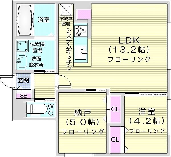 RESIDENCE SHINMEI NANGOU ｜北海道札幌市白石区本郷通13丁目南(賃貸マンション2LDK・4階・50.24㎡)の写真 その2