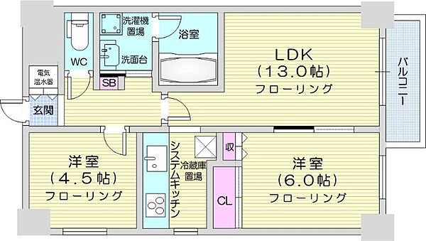 レジデンスN21 ｜北海道札幌市東区北二十一条東2丁目(賃貸マンション2LDK・4階・55.54㎡)の写真 その2