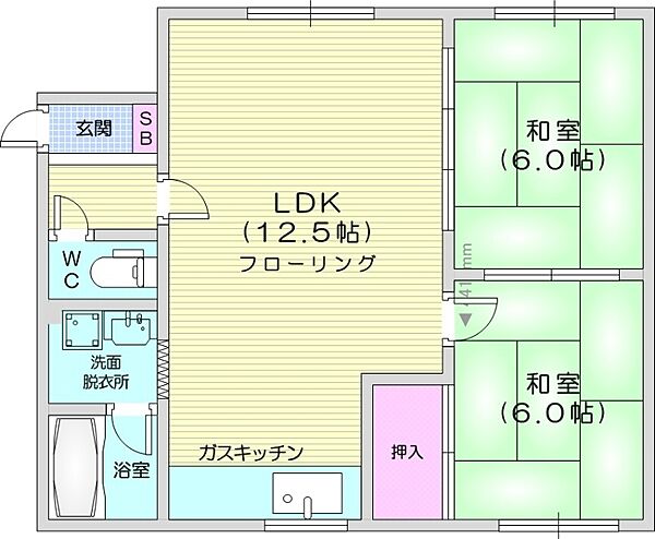 メゾン・ド・25 ｜北海道札幌市北区北二十五条西17丁目(賃貸アパート2LDK・1階・54.45㎡)の写真 その2