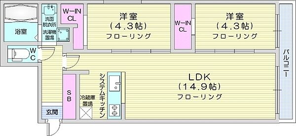 北海道札幌市北区北三十六条西8丁目(賃貸マンション2LDK・3階・55.11㎡)の写真 その2