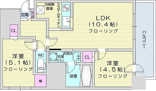 プライヴェル山鼻壱番館 ｜北海道札幌市中央区南九条西12丁目(賃貸マンション2LDK・4階・45.56㎡)の写真 その2