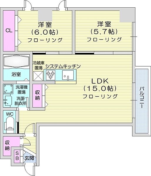 LUCYHOUSE2 ｜北海道札幌市豊平区中の島一条4丁目(賃貸マンション2LDK・3階・63.10㎡)の写真 その2