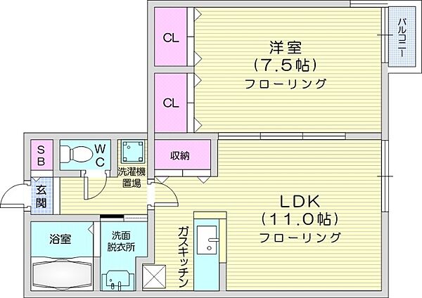 港プロシード16 ｜北海道札幌市北区北十六条西5丁目(賃貸マンション1LDK・1階・42.98㎡)の写真 その2