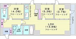 札幌市営東豊線 栄町駅 徒歩4分の賃貸マンション 11階3LDKの間取り