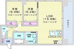 グラン札幌 12階2LDKの間取り