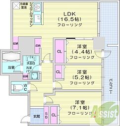 プレミスト札幌ターミナルタワー 4階3LDKの間取り