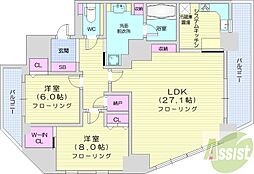 ザ・パークハウス円山 11階2LDKの間取り