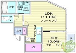AltaMarea桑園 1階1LDKの間取り