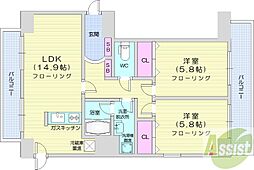 サンコート南8条 2階2LDKの間取り