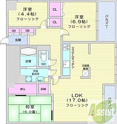 ヴィルヌーブ円山 8階3LDKの間取り