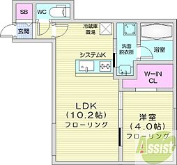 Aster　S14 4階1LDKの間取り