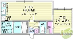 ボヤージュドゥロワ 2階1LDKの間取り