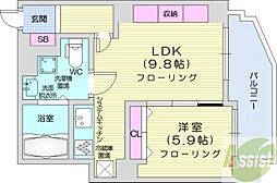 クレステージS6W12タワー 1LDKの間取図画像