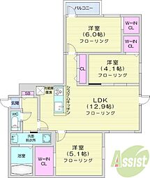 札幌市中央区南六条西13丁目マンション 3LDKの間取図画像