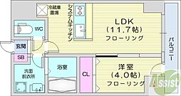シティコート北1条 7階1LDKの間取り