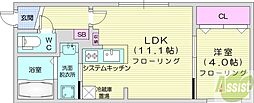 ALPHA南8条 4階1LDKの間取り