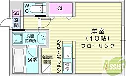 キングハウス学園前 4階1Kの間取り