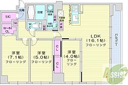 ラ・クラッセ札幌ステーションルミエール 3LDKの間取図画像