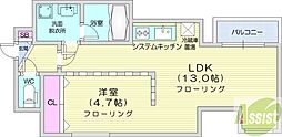 札幌中央レジデンス 7階1LDKの間取り
