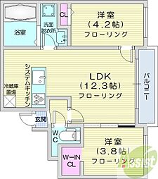 札幌市中央区南十五条西8丁目マンション 2LDKの間取図画像