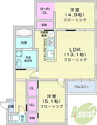 札幌市中央区南五条西11丁目マンション 2LDKの間取図画像