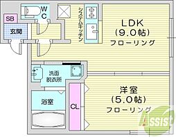ヴィエルジュ北13条 1LDKの間取図画像