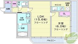 PRIMEURBAN札幌リバーフロント 1LDKの間取図画像