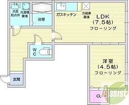Kコート北19条 1LDKの間取図画像