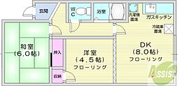 バウハウス8 2DKの間取図画像