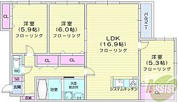 ZABOHILLSMINAMI16JO 3LDKの間取図画像