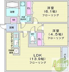 BlancShard南円山 2LDKの間取図画像