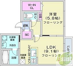 ストークト東区役所前 1LDKの間取図画像