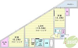 ツインベリーマルヤマパーク 2LDKの間取図画像