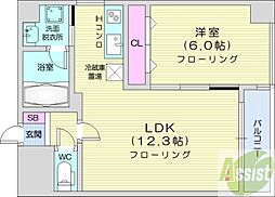 ドエル南円山 1LDKの間取図画像