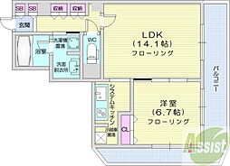 PRIMEURBAN札幌リバーフロント 1LDKの間取図画像
