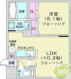 リヴェール元町 1LDKの間取図画像