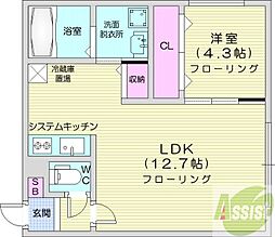 札幌市中央区南十二条西14丁目アパート 1LDKの間取図画像