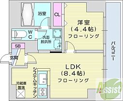 プライヴェル山鼻壱番館 1LDKの間取図画像