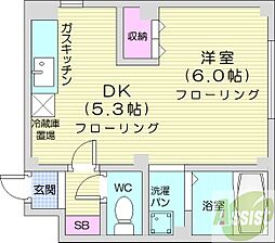Uハウス北26条 1DKの間取図画像