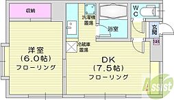 コーポリバーストーン45 1DKの間取図画像