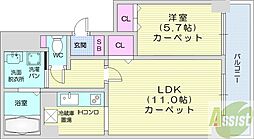 ティアラタワー中島倶楽部 1LDKの間取図画像