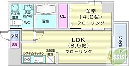 シティーコート北1条 1LDKの間取図画像
