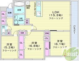 エスレジデンス桑園 3LDKの間取図画像