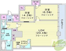 ザ・札幌タワーズウエストタワー 2LDKの間取図画像